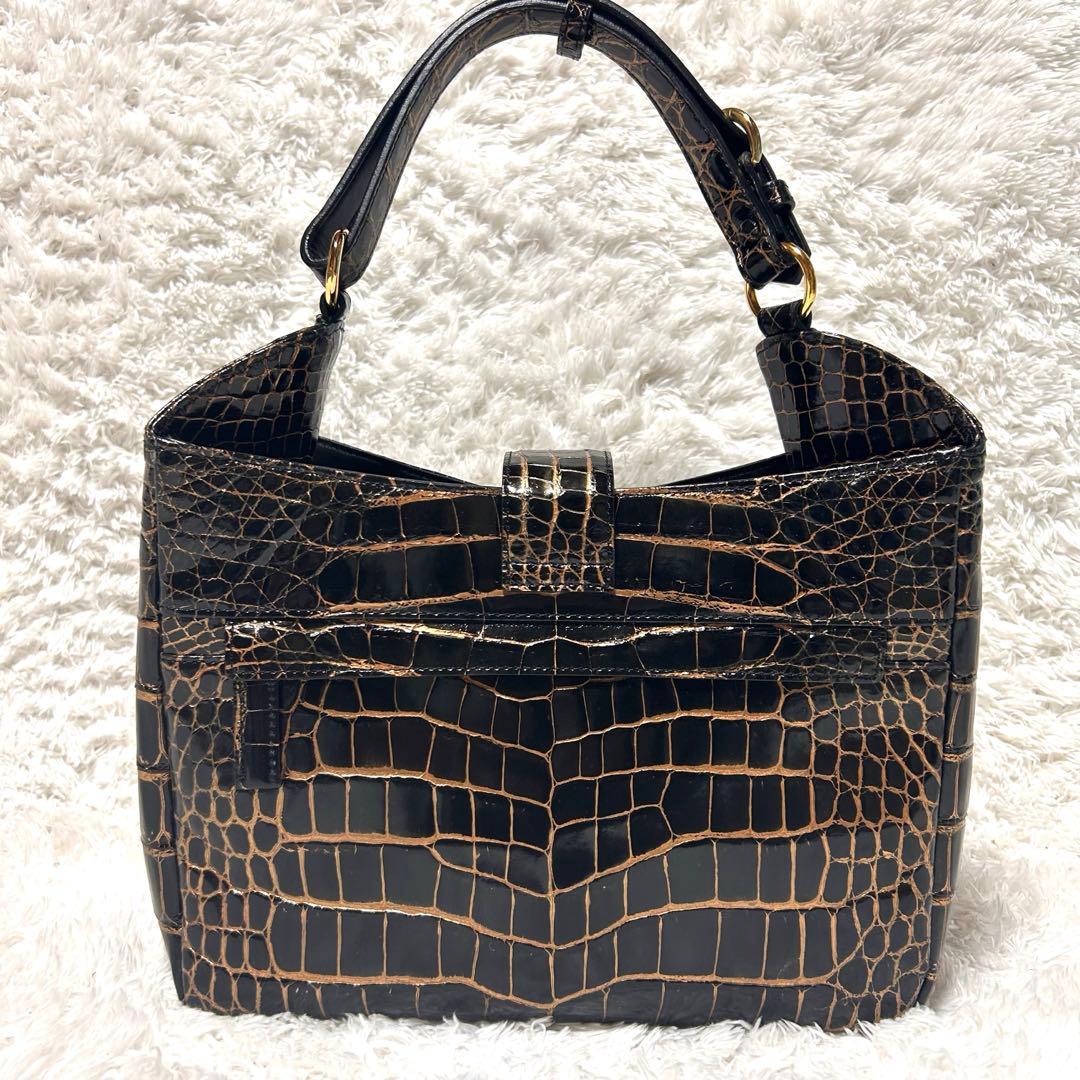 【美品】JRAタグ付 GRES リアル クロコダイル ハンドバッグ