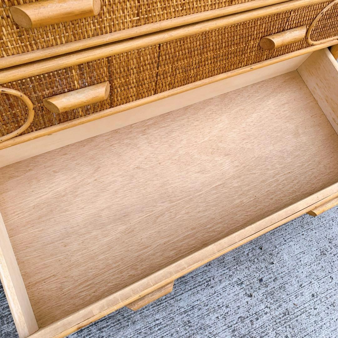 【送料込】ビンテージ バンブーラタンチェスト 籐家具 5段 引出し6杯 収納家具