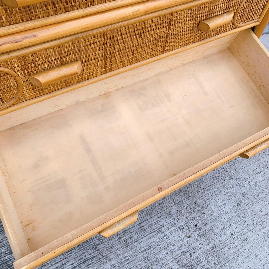 【送料込】ビンテージ バンブーラタンチェスト 籐家具 5段 引出し6杯 収納家具