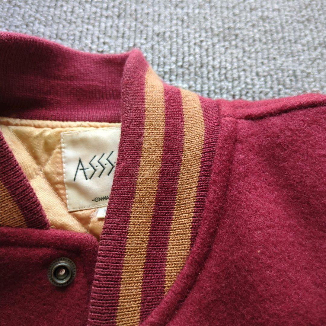 90sヴィンテージunknownスタジャンメルトン袖本革両面刺繍短丈バイカラーL