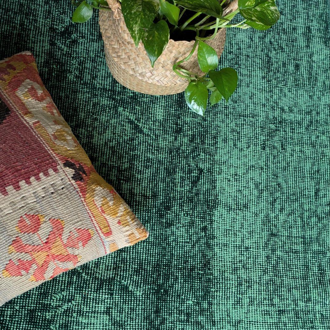 85×197 グリーンワンカラーオーバーダイ　トルコヴィンテージラグ