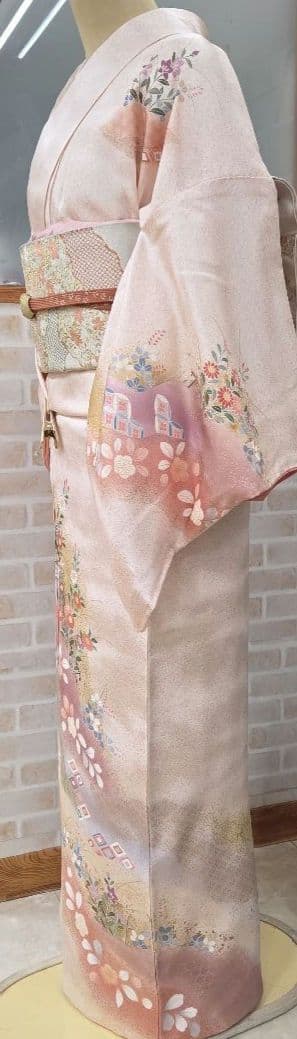 訪問着4点フルセット、着物、袋帯、帯締め、帯揚げ トールサイズ対応