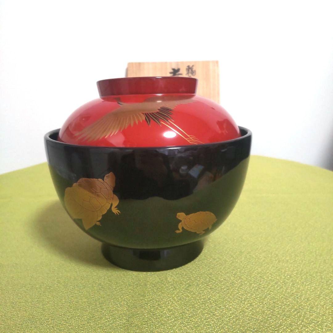 輪島塗 椀 五島屋謹製 うるし 天然木 煮物椀 椀 伝統工芸品 木箱付 鶴 亀