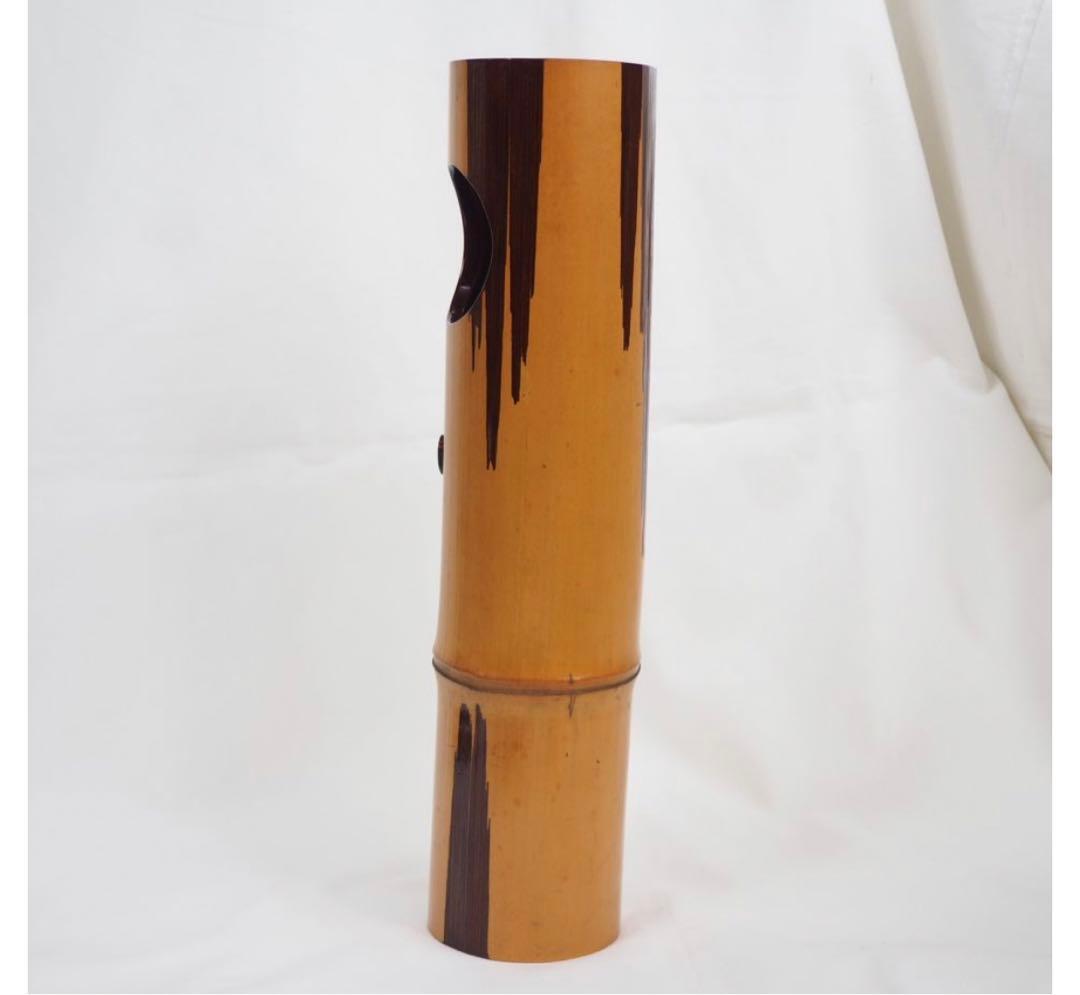 送料無料　音羽山六 珎竹林造　蛍嵌入竹圓窓花入 時代茶道具　★珍品茶道具★