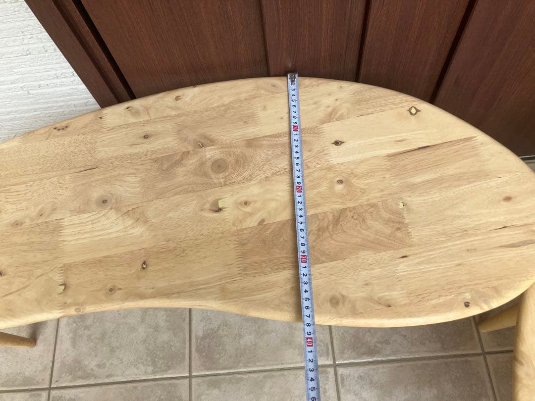 【美品】天然木ラバーウッド ◉曲線が美しいローテーブル◉2点セット