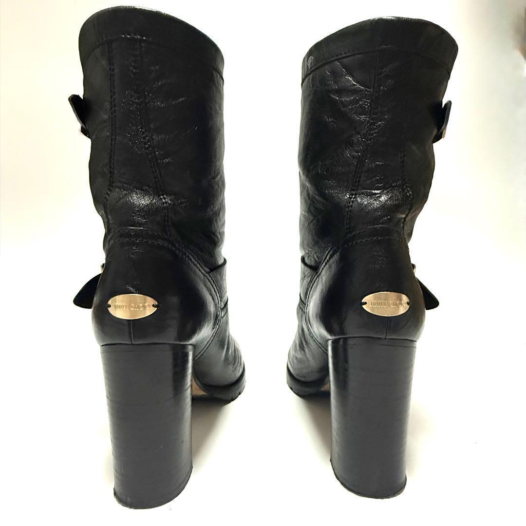 ジミーチュウ エンジニアブーツ サイズ38 1/2 サイドベルト ゴールド金具