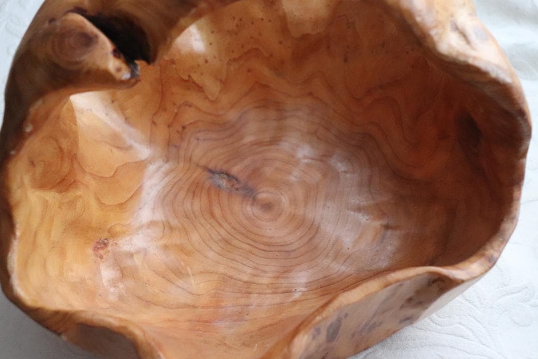 天然木　無垢材　くり抜き　手籠　花かご　果物かご