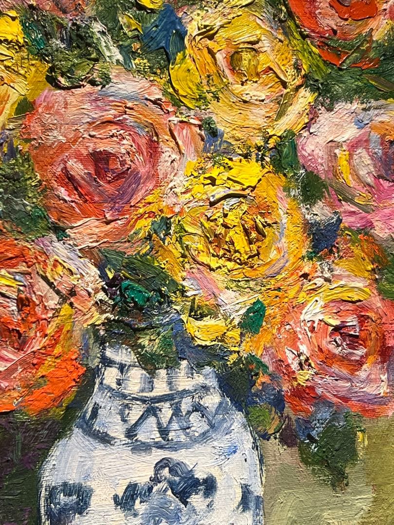 肉筆油彩画【薔薇】直筆サインあり