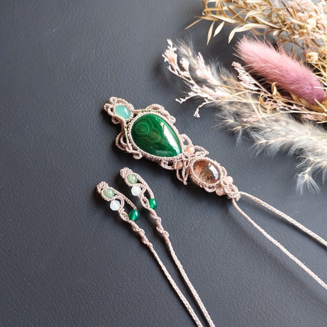 【ちーさん】マラカイト＆ガーデンクォーツのマクラメ編みネックレス他　天然石