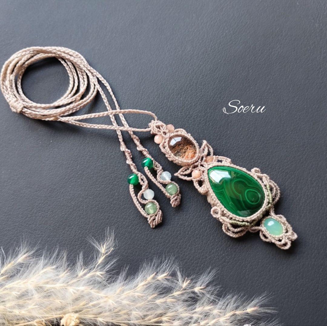 【ちーさん】マラカイト＆ガーデンクォーツのマクラメ編みネックレス他　天然石
