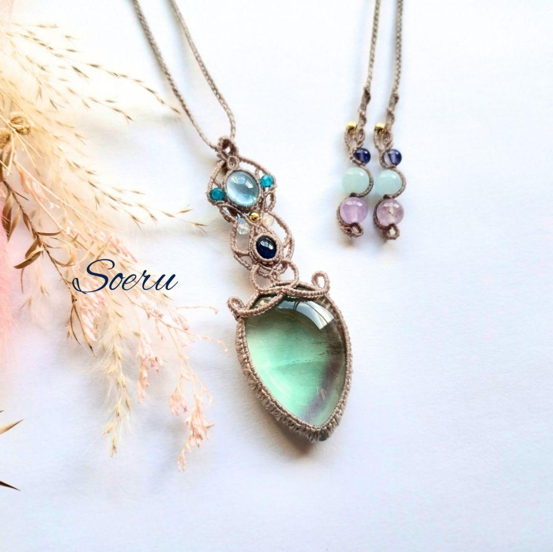 【ちーさん】マラカイト＆ガーデンクォーツのマクラメ編みネックレス他　天然石