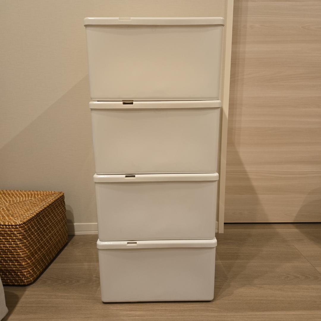 【みずき】Fits ホワイト 4段引き出し式衣類収納ケース