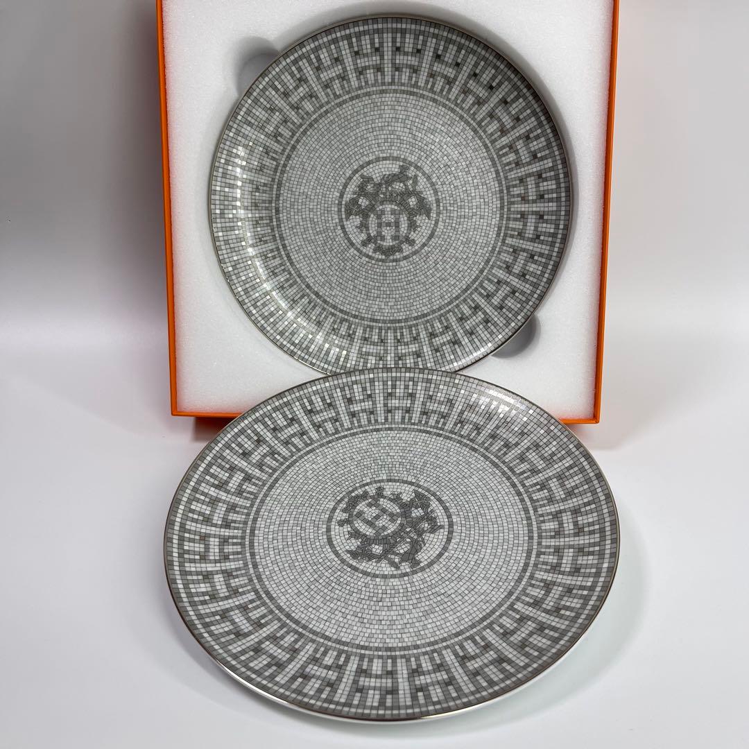 エルメス　デザートプレート 〈モザイク 24〉 プラチナ 2枚　新品未使用品