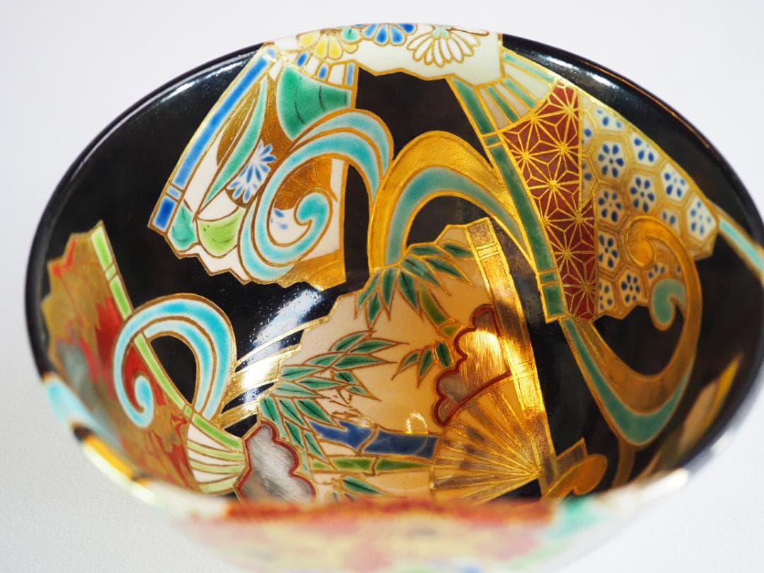 裏千家15世鵬雲斎御書付『色絵扇面茶碗』3代和田桐山造（共箱）