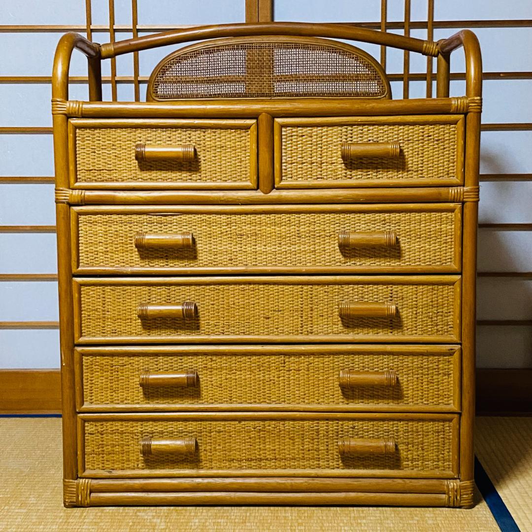 ラタン 籐 棚 チェスト 5段 W75cm D36cm H90.5cm 送料込み