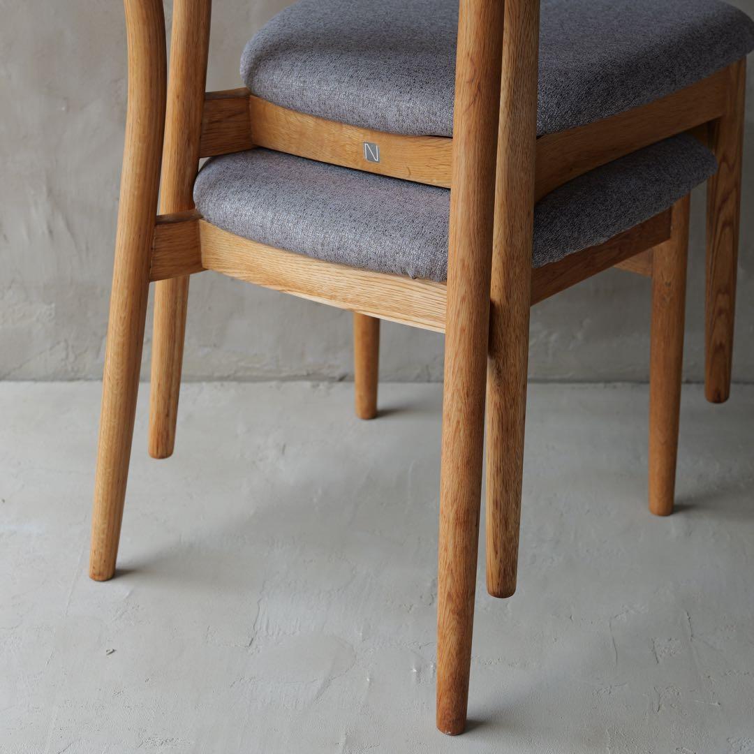 フルメンテ済　日進木工 スタッキングチェア オールドオーク2脚　全面研磨座面新品