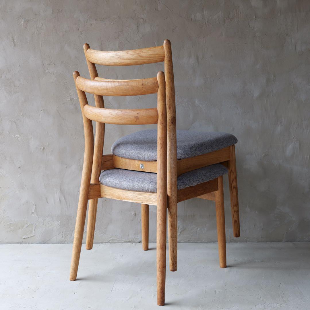 フルメンテ済　日進木工 スタッキングチェア オールドオーク2脚　全面研磨座面新品