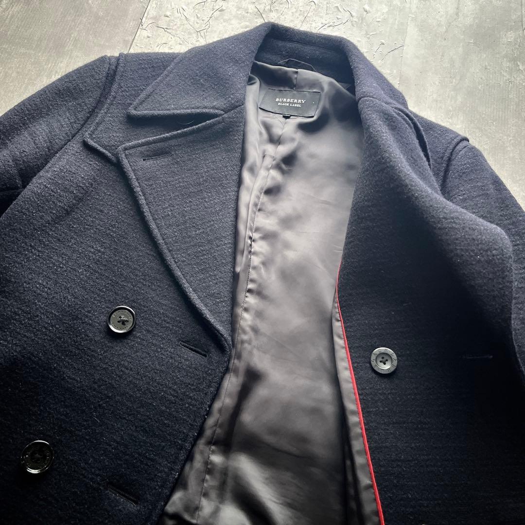 美品　Lサイズ　バーバリーブラックレーベル シャドーチェック ピーコート　羊毛