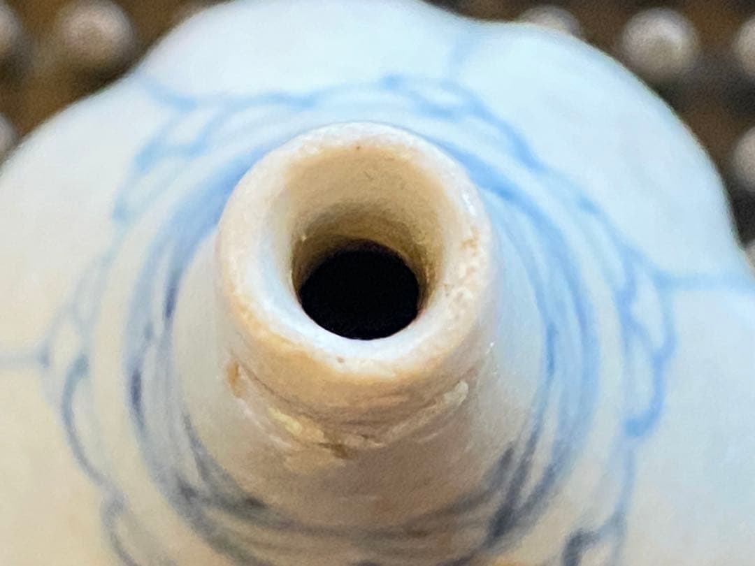 安南焼・アナミス　ミニ染付花器　　　鑑賞台付　 一輪挿し　ヴィンテージ　　レア