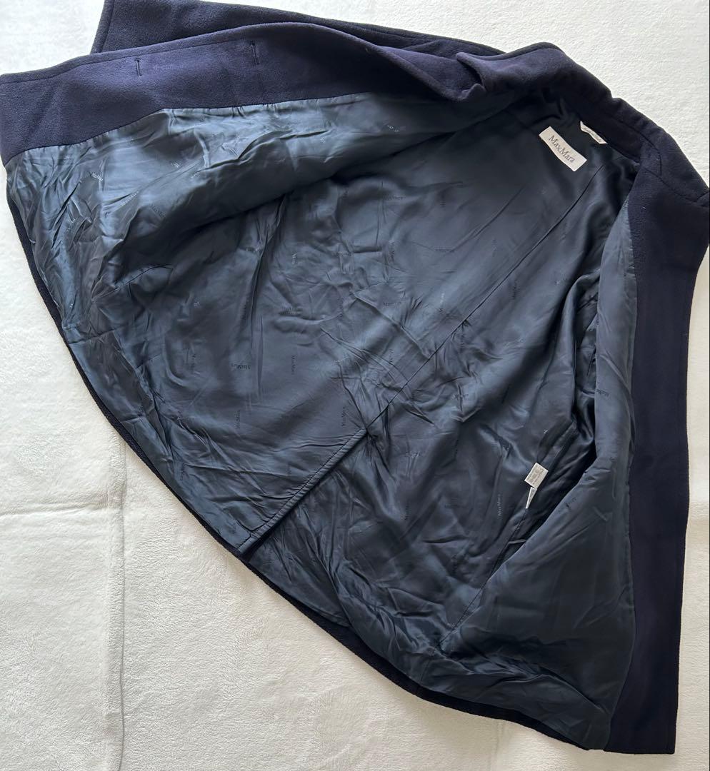 MaxMara マックスマーラ カシミヤ混 ウールコート 1枚袖 Aライン 紺色