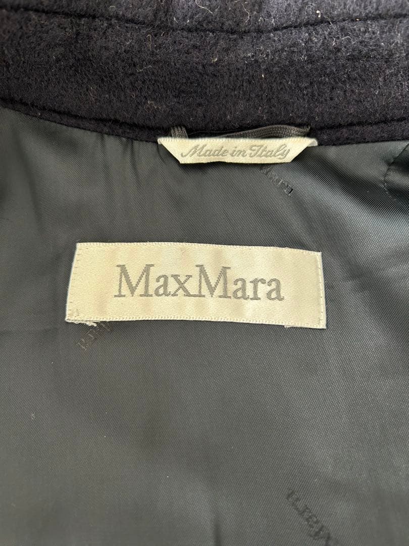 MaxMara マックスマーラ カシミヤ混 ウールコート 1枚袖 Aライン 紺色