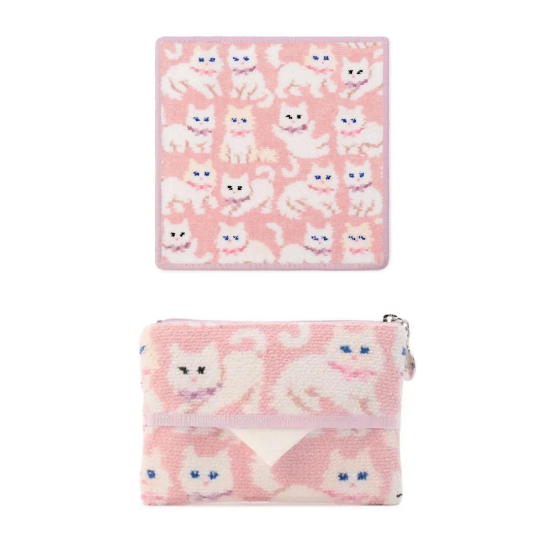 【2点セット】フェイラー モフモフネコチャン ティッシュポーチ ハンカチ