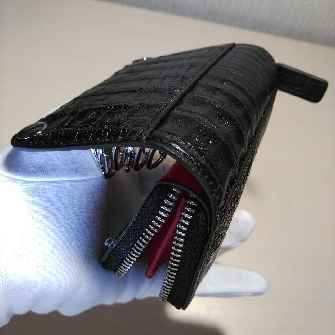 カイマンワニ 脇肚・肚四枚革 RFカード小銭キーケース 薄墨 033610H