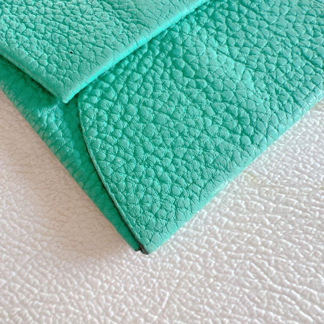 エルメス ケース バスティア グリーン ミント 美品 レザー Ｋ刻印