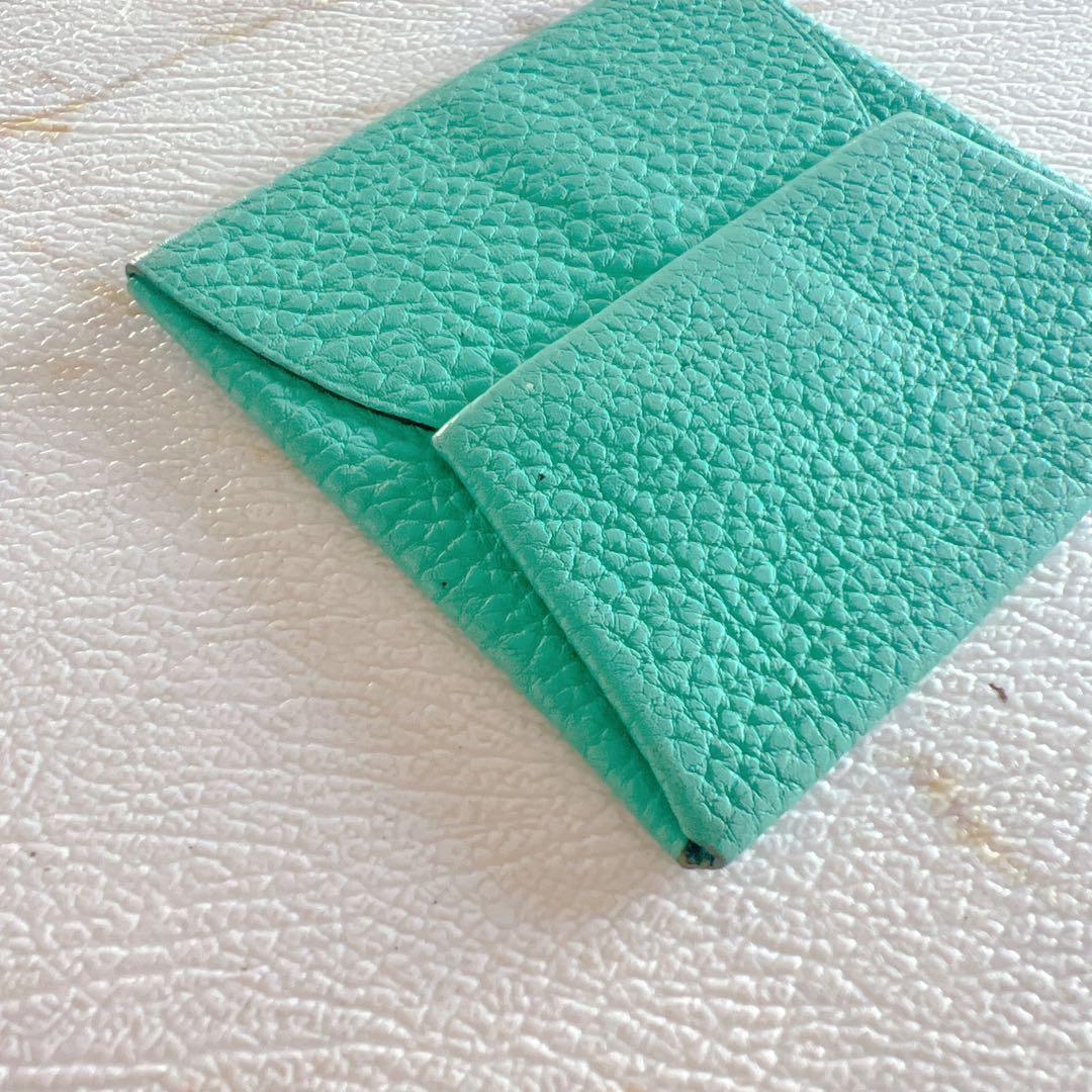 エルメス ケース バスティア グリーン ミント 美品 レザー Ｋ刻印