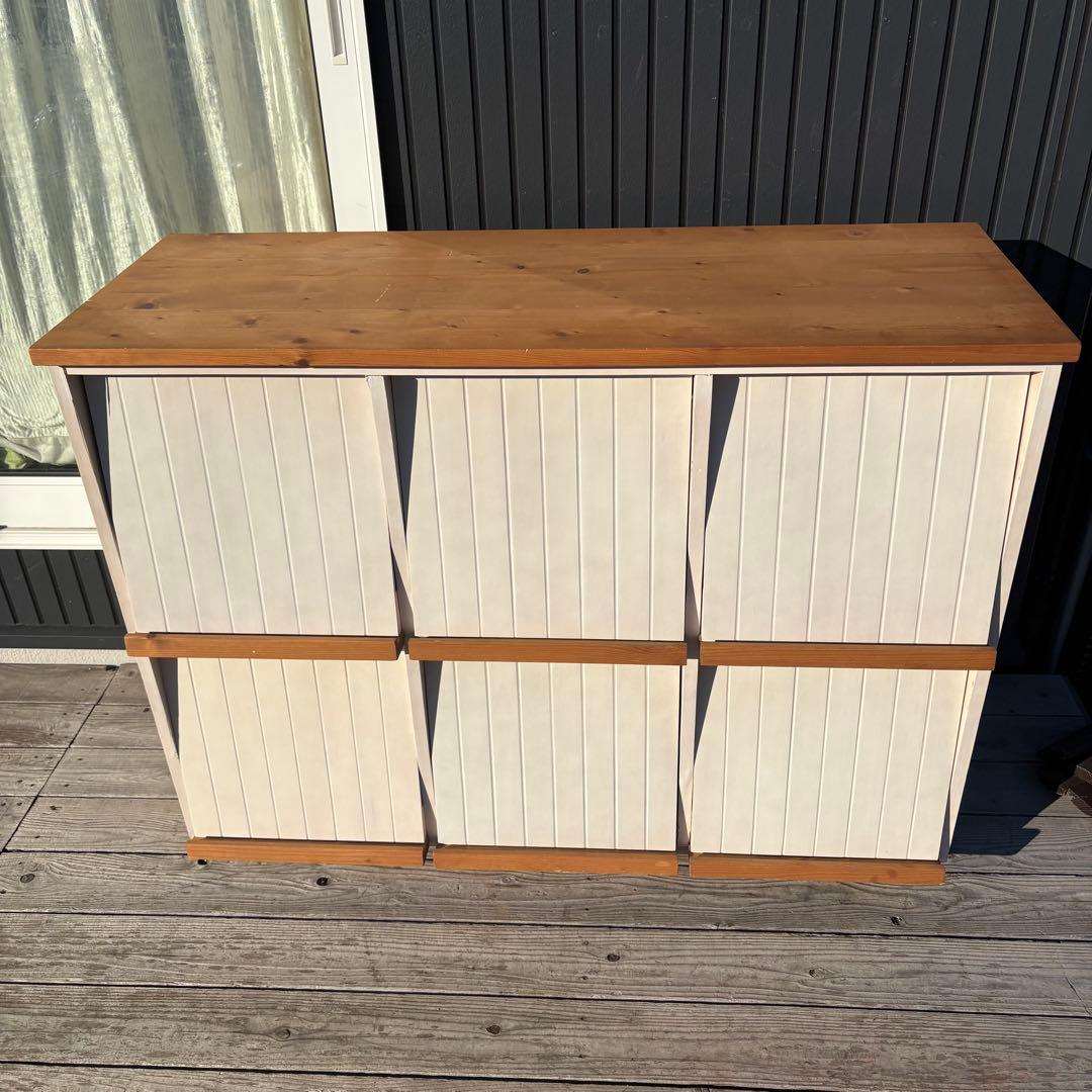 北欧レトロ カントリー家具 天然木キャビネット 6マス収納 飾り棚 ボックス収納