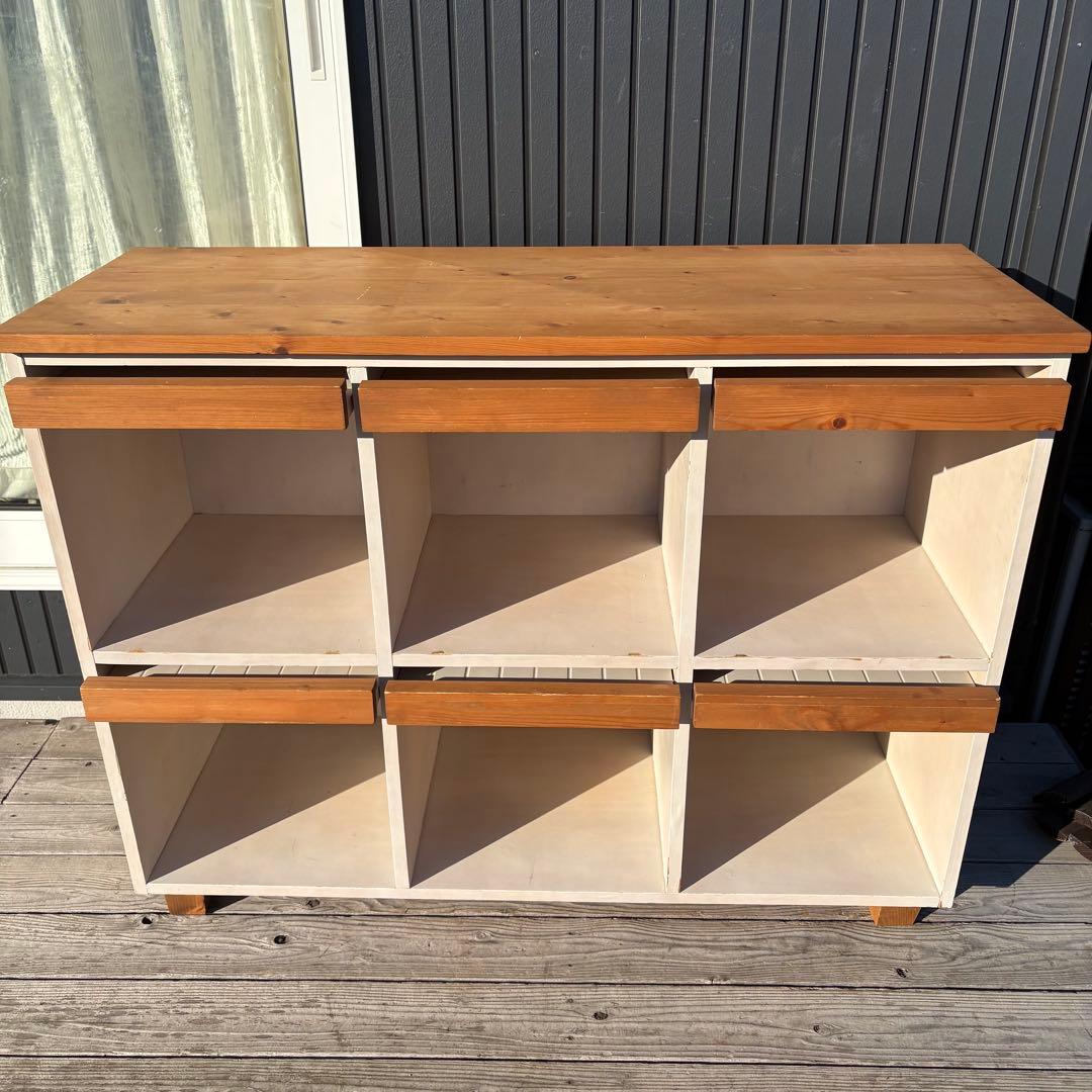 北欧レトロ カントリー家具 天然木キャビネット 6マス収納 飾り棚 ボックス収納