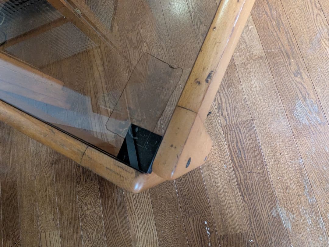 【希少】北欧ヴィンテージ風 ガラステーブル 木製フレーム センターテーブル