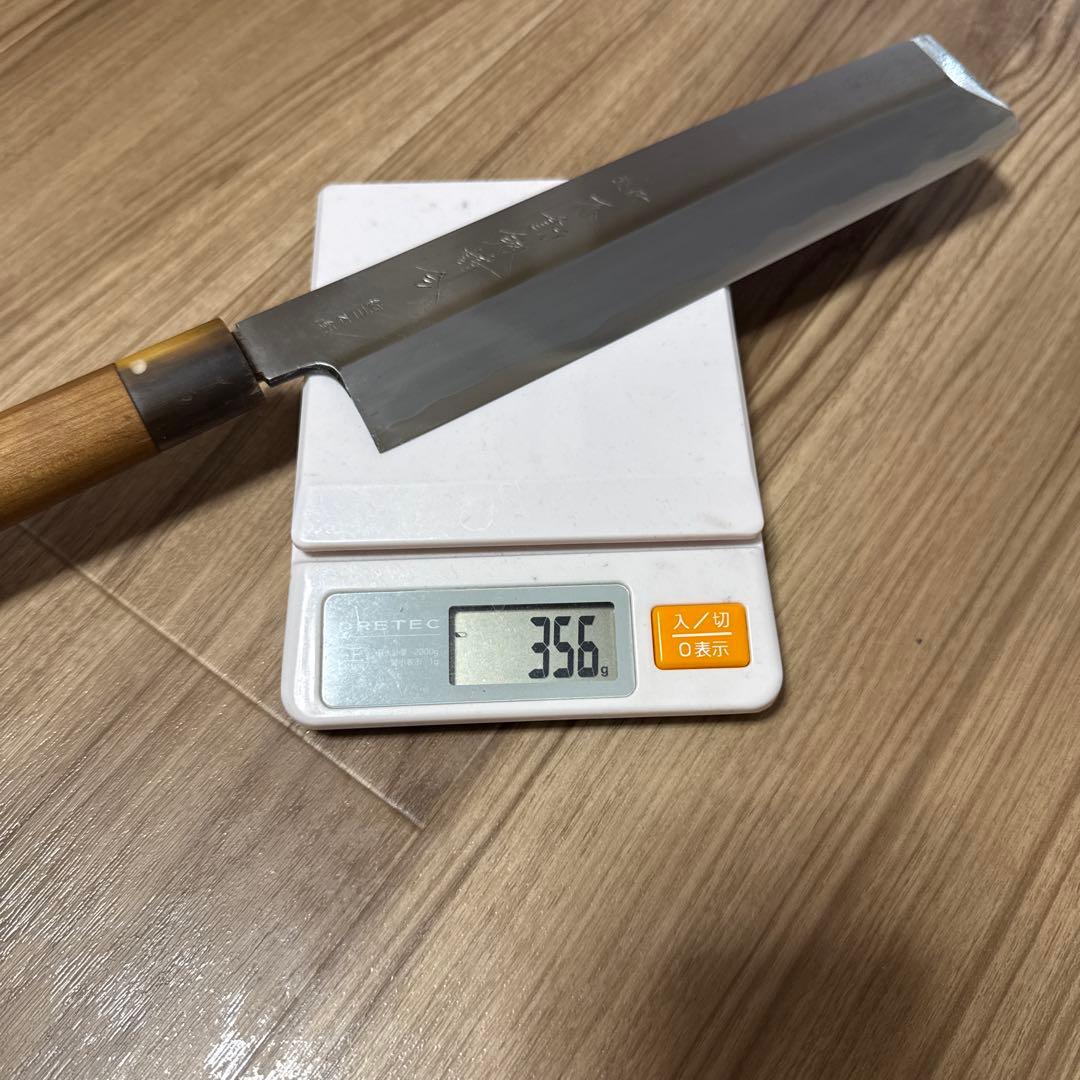 不動剱請合　純日本鋼　青鋼　薄葉包丁　地金綺麗　刃渡り8寸　天然砥石研ぎました