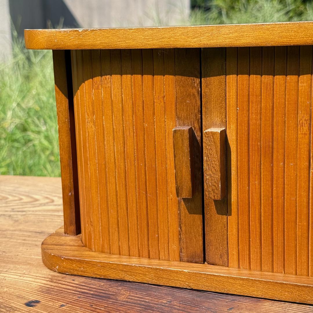 ビンテージ　蛇腹シャッター　ウッドボックス　卓上小物入れ