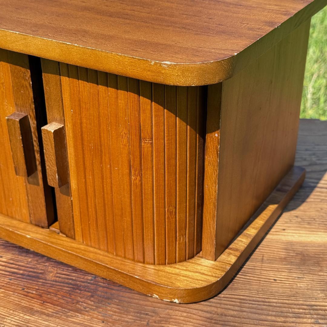 ビンテージ　蛇腹シャッター　ウッドボックス　卓上小物入れ