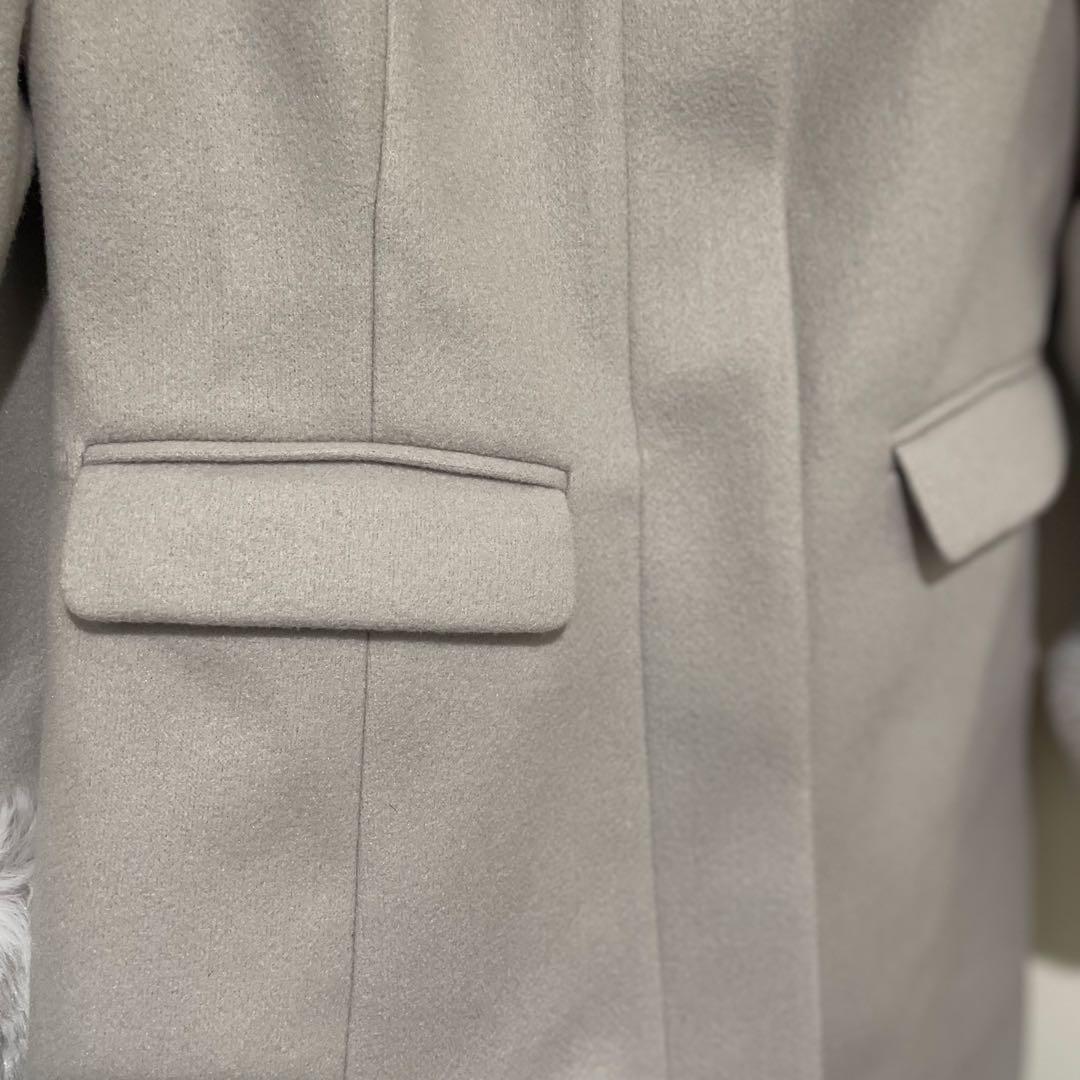 【新品未使用】アンミール　ノーカラー　ビジュー コート　グレー