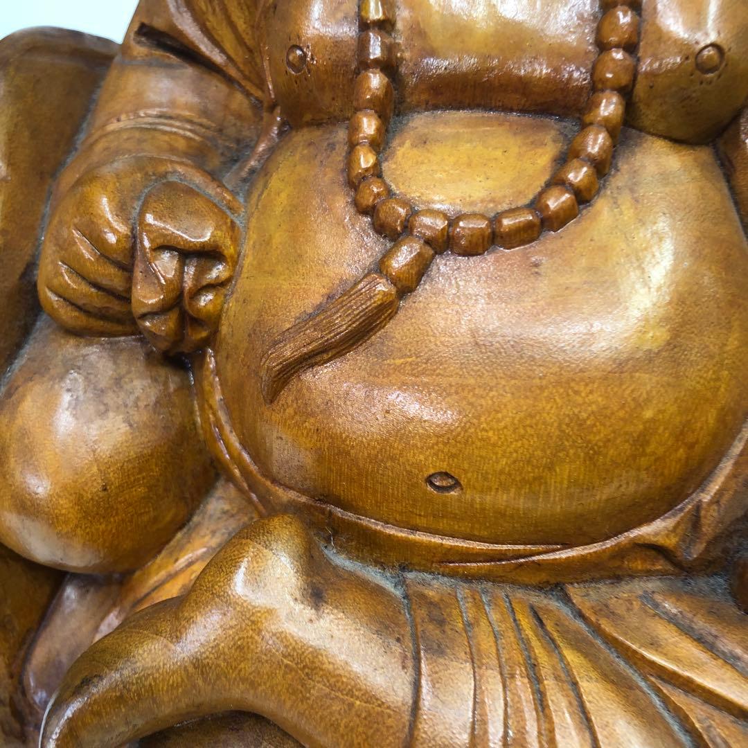 中国美術￼ 一刀彫木彫り、縁起物布袋さん￼