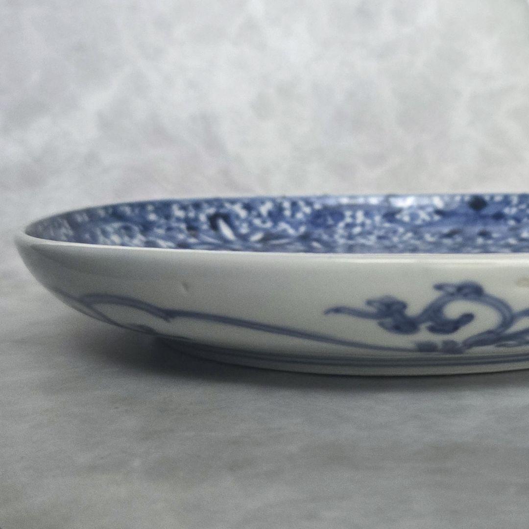 古伊万里　染付　六寸皿　花尽くし　江戸時代　金直し　金継ぎ　アンティーク　骨董