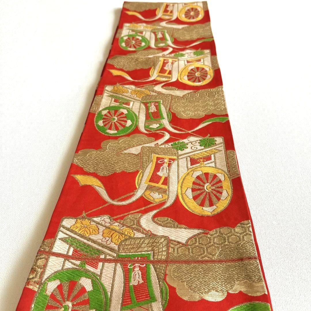 セット　七五三　7歳女の子　長着＆袋帯＆長襦袢＆小物　緑　源氏車金糸青海波　地紋