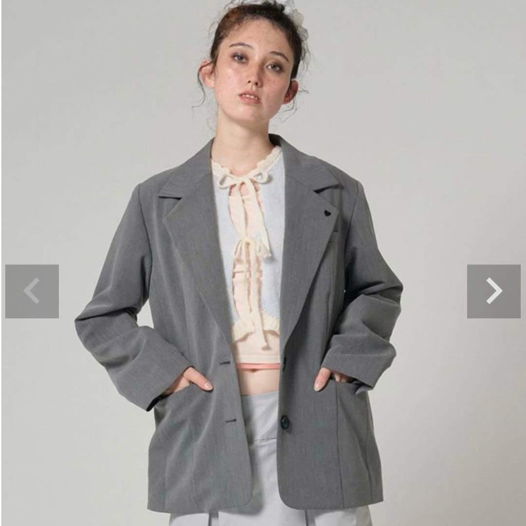 tinajojun ハート刺繍入り テーラードジャケット グレー