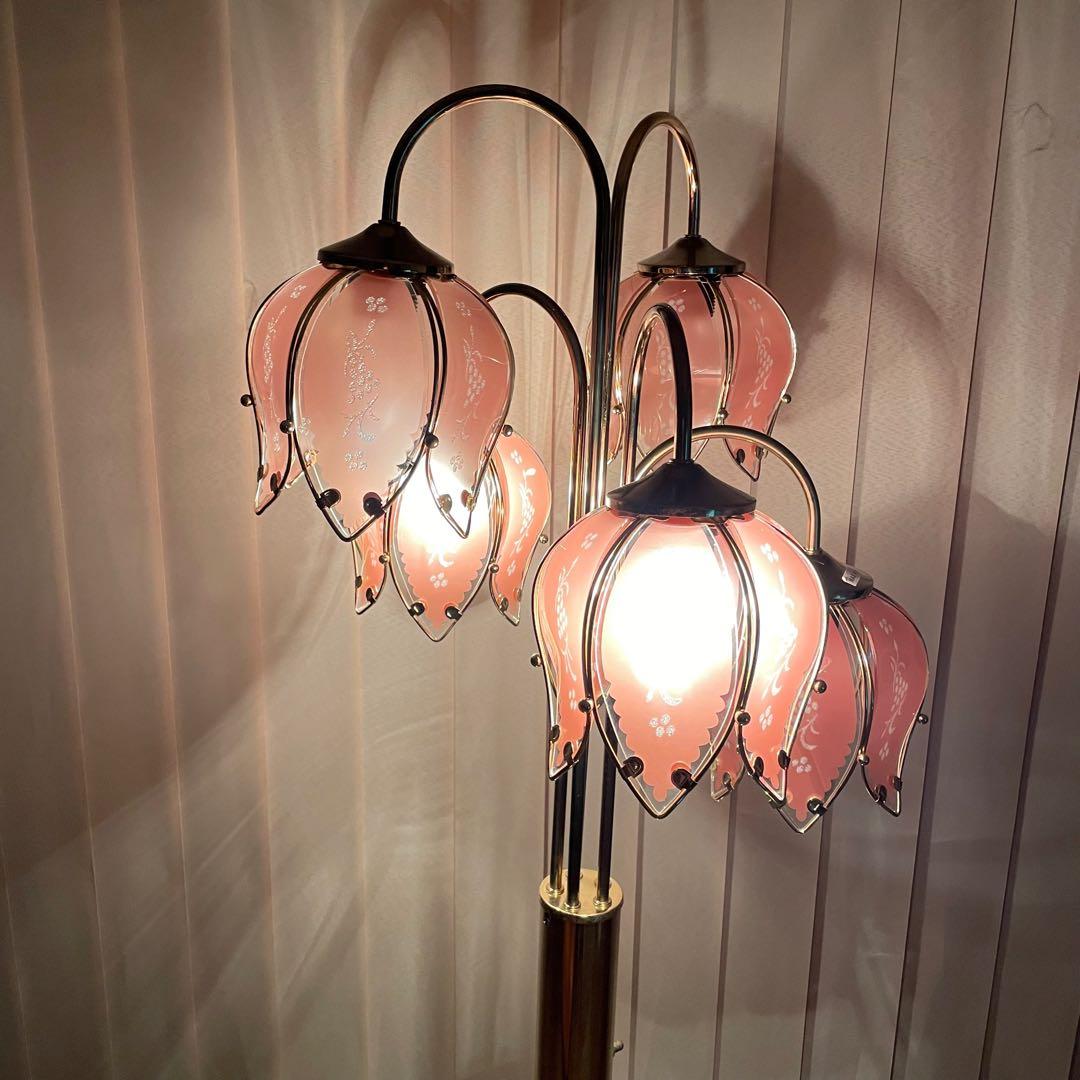 フロアスタンド　フラワー　花　蕾　ロココ調　フロアライト　ゴールド　ピンク　5灯