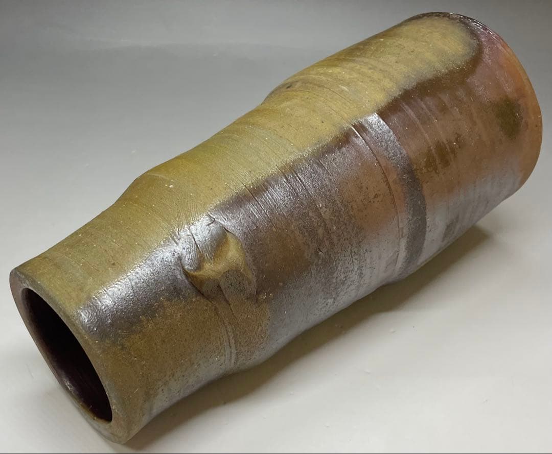 人間国宝　藤原雄　備前花入　耳付花入　備前焼　共箱(四方桟盛蓋) 栞　C 313