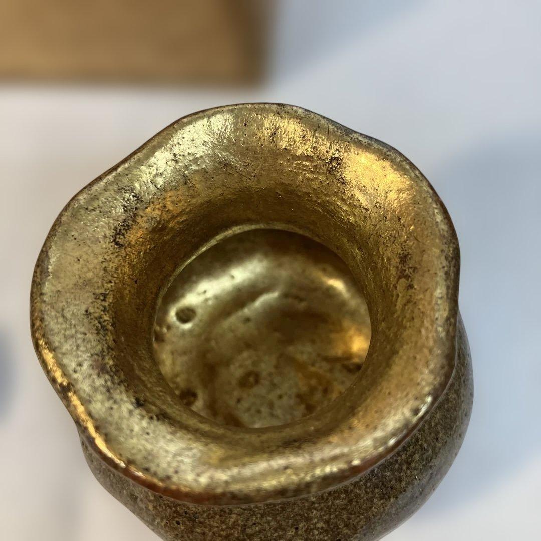 茶道具　飴楽　宝袋香合　楽印　箱書　半古斎　本体内側が金色　共箱　S62KG