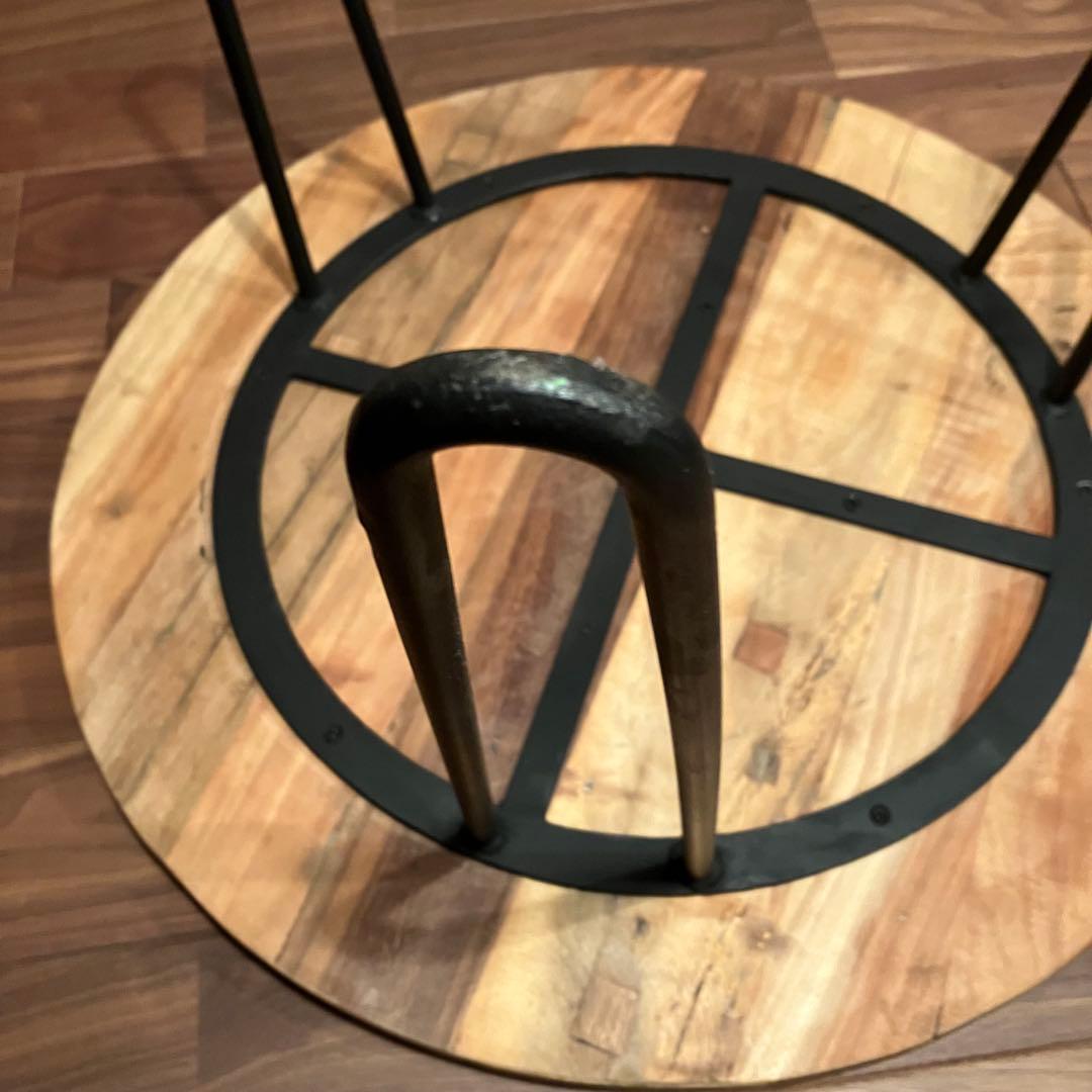 古材とアイアンのコーヒーテーブル ヴィンテージ風サイドテーブル 丸円型60cm