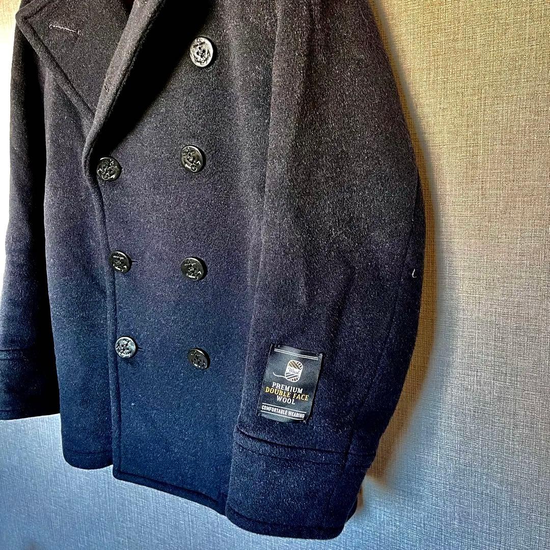 【防寒対策】BACK NUMBER ピーコート Wフェイスウール 黒に近い紺色