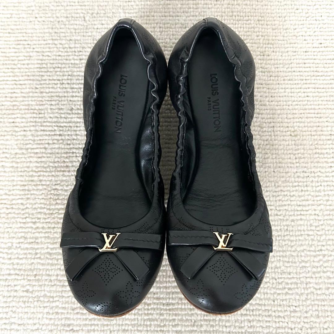 美品 ルイヴィトン フラットシューズ マヒナ 黒 24cm 37