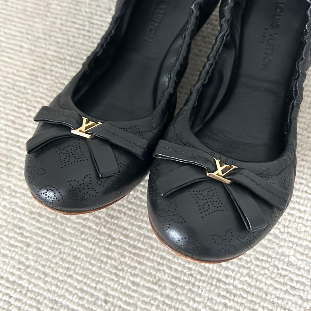 美品 ルイヴィトン フラットシューズ マヒナ 黒 24cm 37
