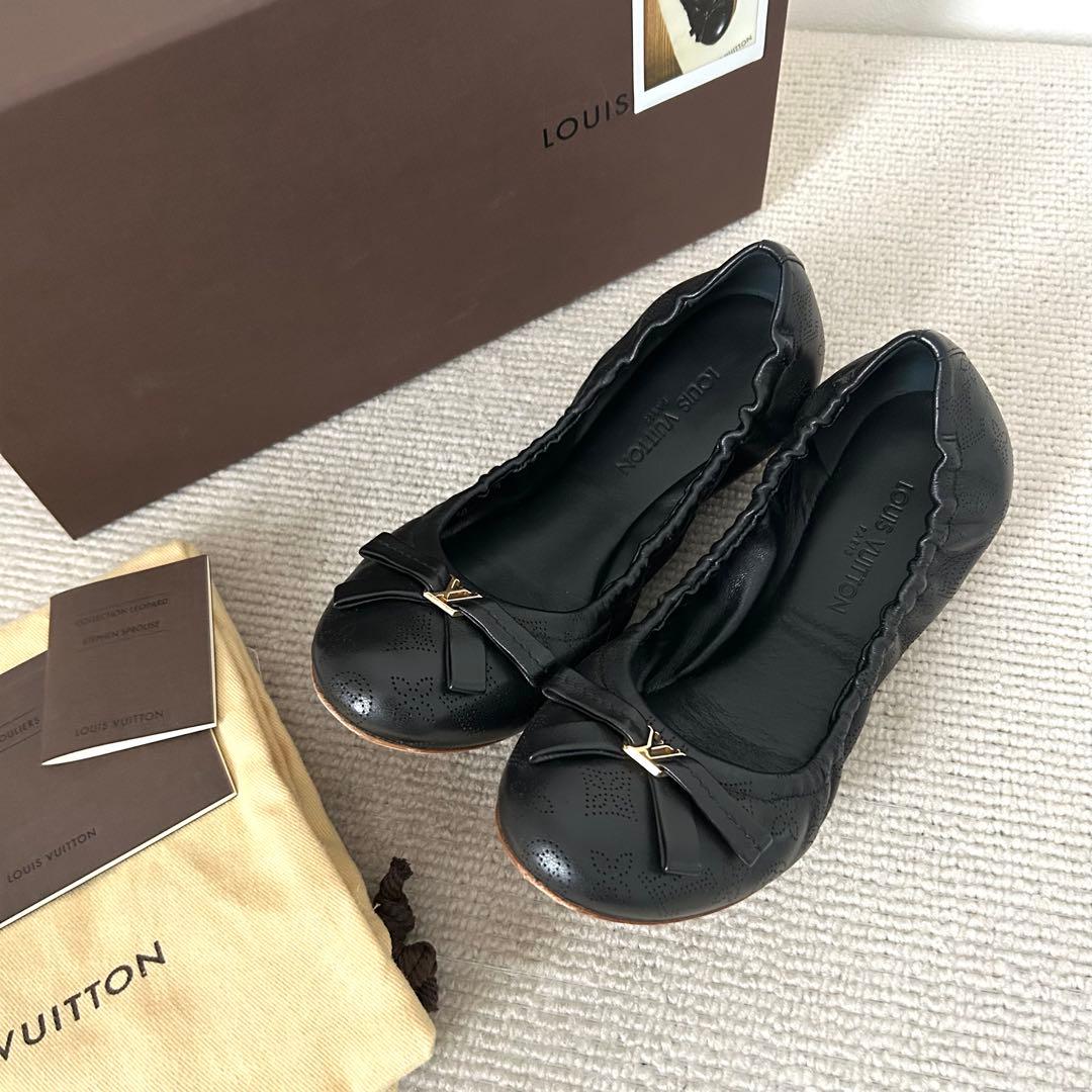 美品 ルイヴィトン フラットシューズ マヒナ 黒 24cm 37