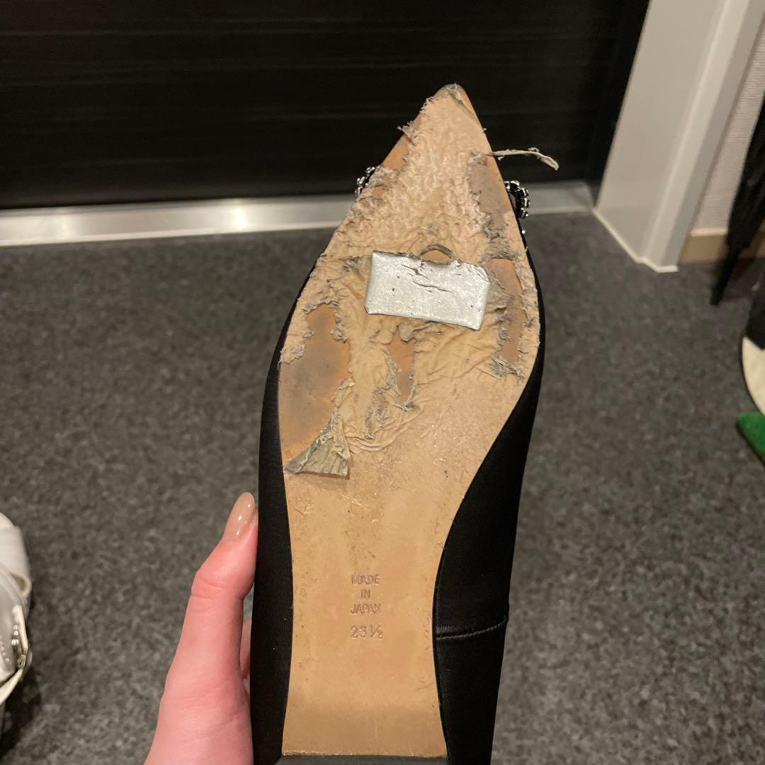 OHGA♡ビジュー付き黒サテンフラットシューズ♡