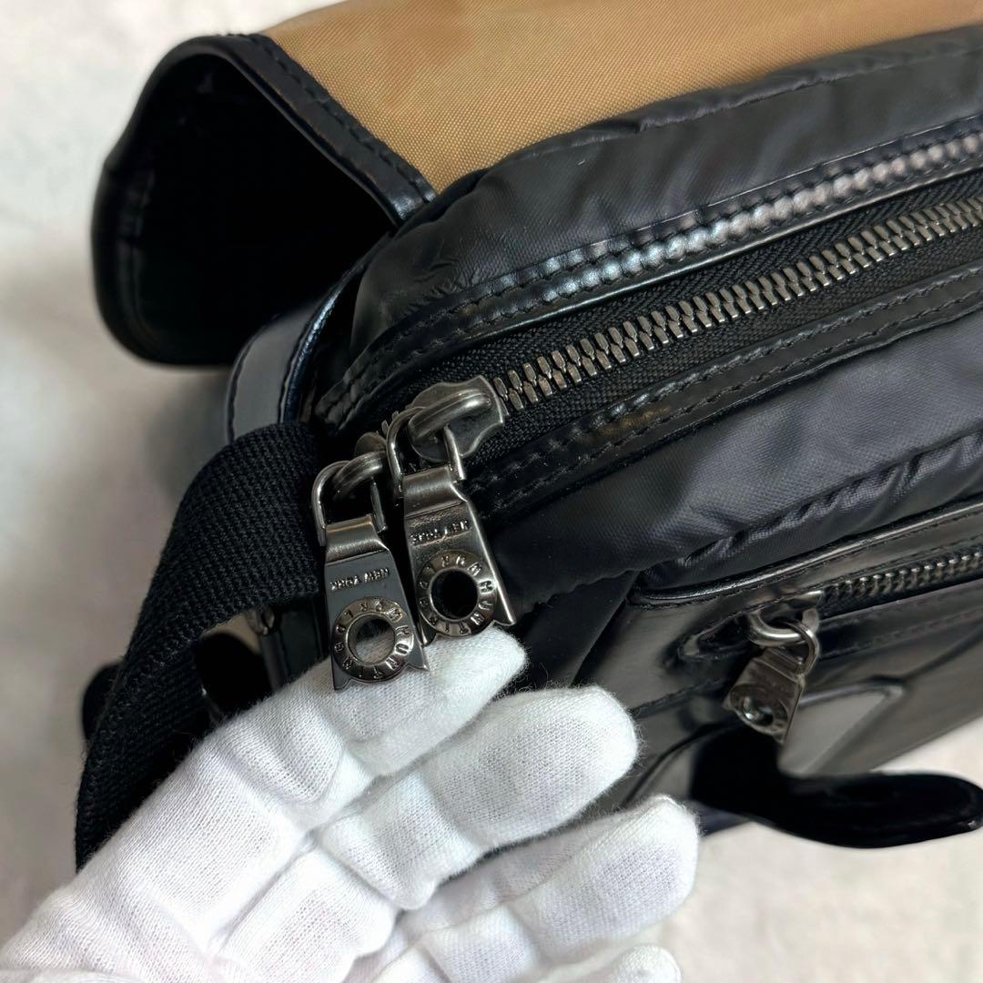 【極美品】ハンティングワールド　ショルダーバッグ　レザー　バチュークロス　黒